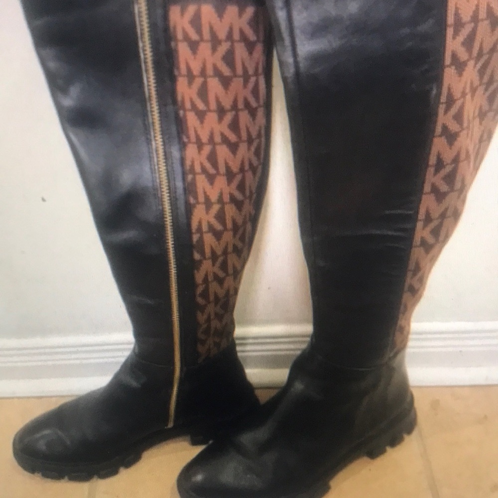 Michael Kors Black and Tan Over the Knee Boots